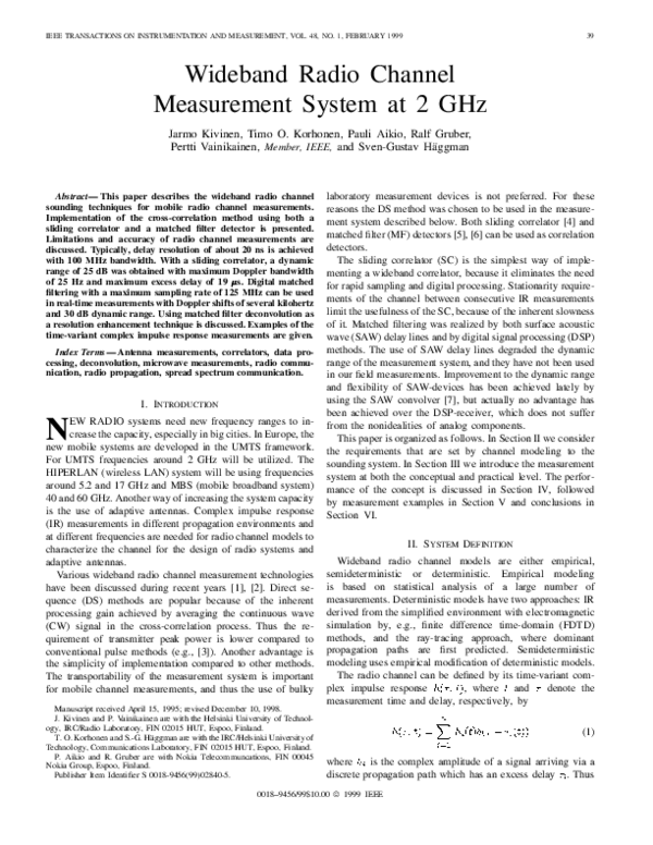 (PDF) Wideband radio channel measurement system at 2 GHz