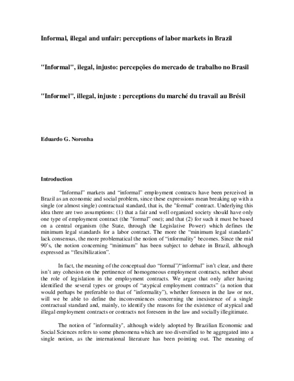 (PDF) Informal, illegal and unfair: perceptions of labor markets in ...