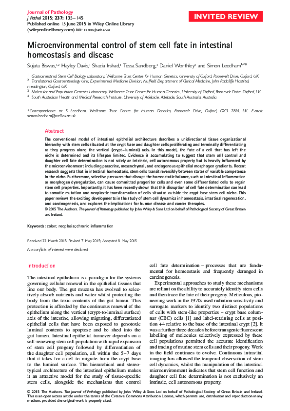 (PDF) Microenvironmental control of stem cell fate in intestinal ...
