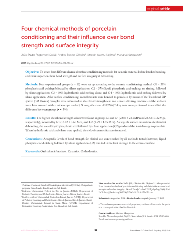 (PDF) Four chemical methods of porcelain conditioning and their
