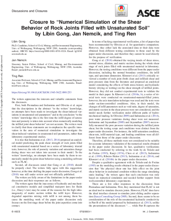 (PDF) Closure to “Numerical Simulation of the Shear Behavior of Rock ...