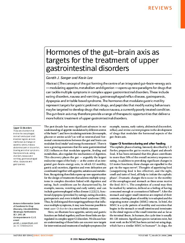 (PDF) Hormones of the gut–brain axis as targets for the treatment of ...