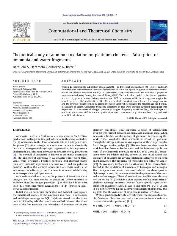 (PDF) Theoretical study of ammonia oxidation on platinum clusters ...