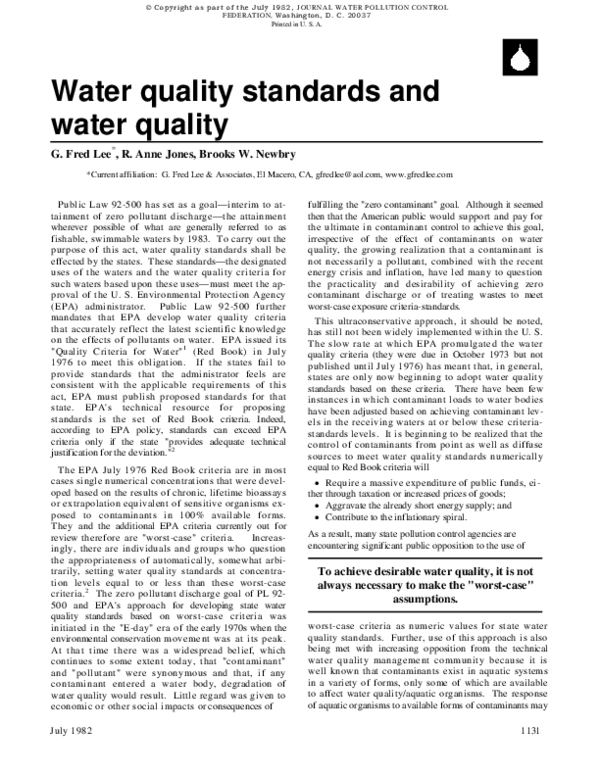 (PDF) Water Quality Standards and Water Quality Brooks Newbry Academia.edu