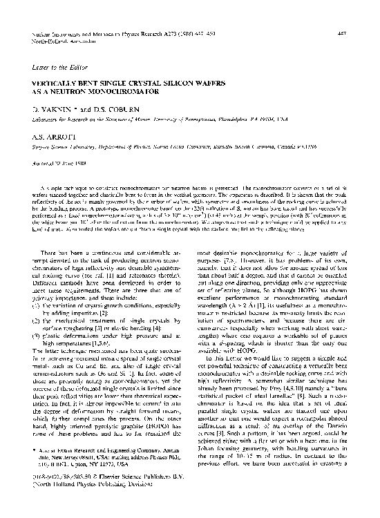 (PDF) Vertically bent single crystal silicon wafers as a neutron