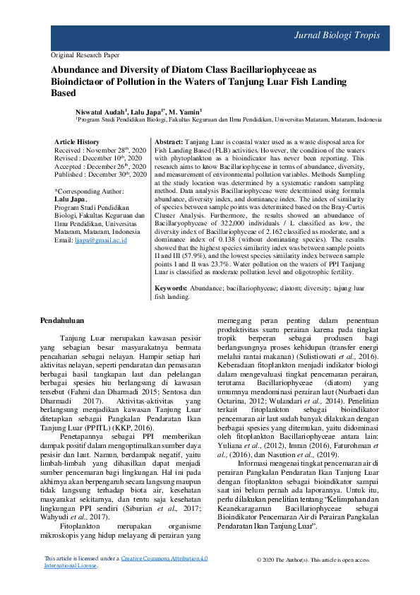 (PDF) Abundance and Diversity of Diatom Class Bacillariophyceae as ...