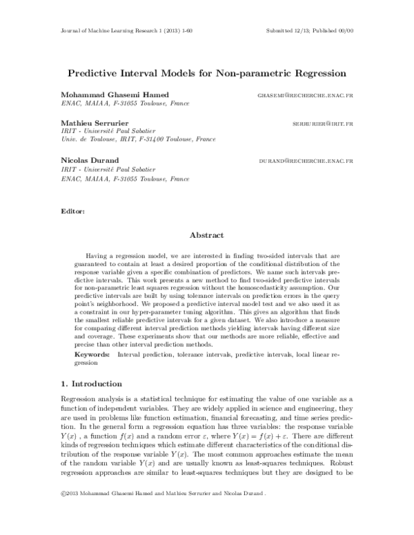 (PDF) Predictive Interval Models for Non-parametric Regression