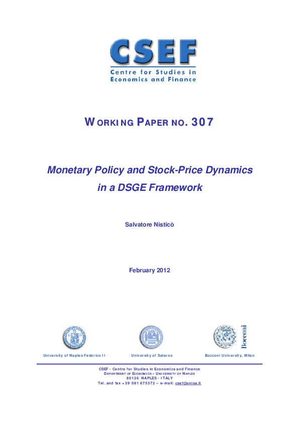 (PDF) Monetary policy and stock-price dynamics in a DSGE framework