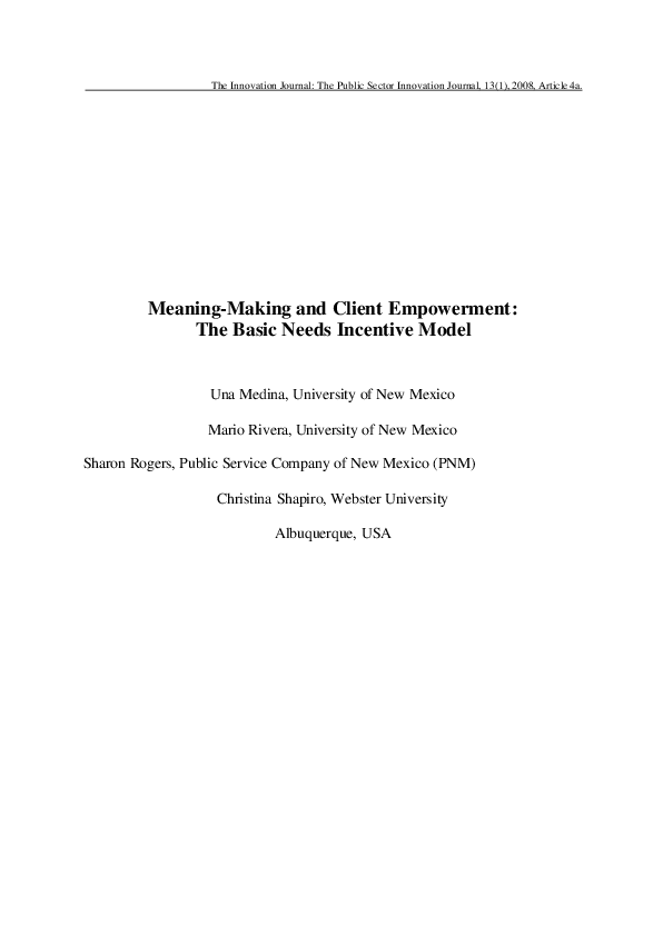 (PDF) Meaning-Making and Client Empowerment: The Basic Needs Incentive ...