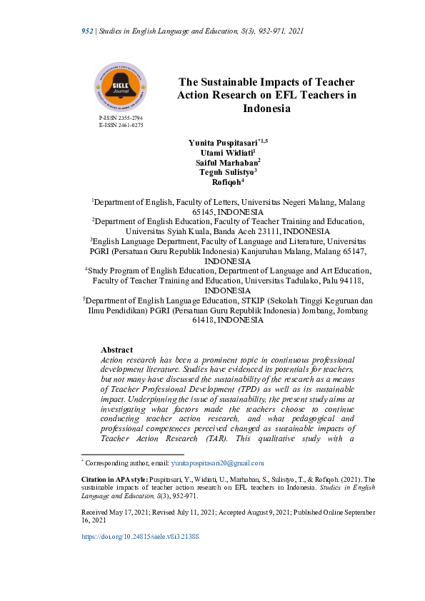 (PDF) The sustainable impacts of teacher action research on EFL ...