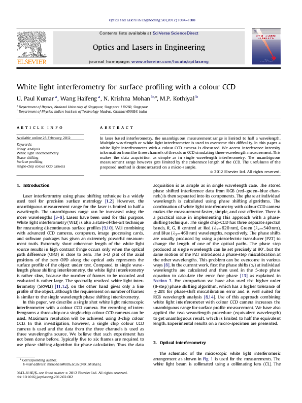 (PDF) White light interferometry for surface profiling with a colour CCD