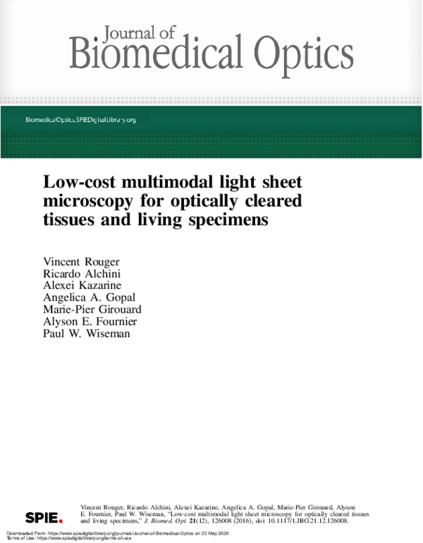 (PDF) Low-cost multimodal light sheet microscopy for optically cleared ...