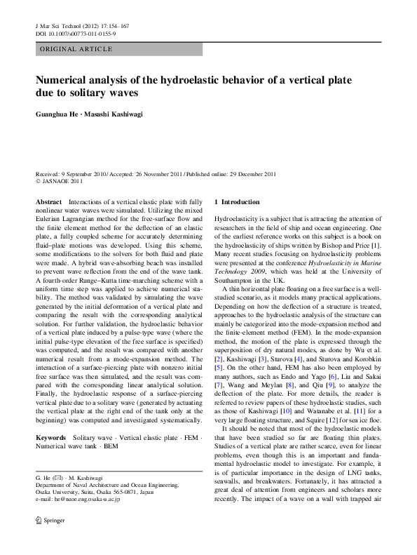 (PDF) Numerical analysis of the hydroelastic behavior of a vertical ...