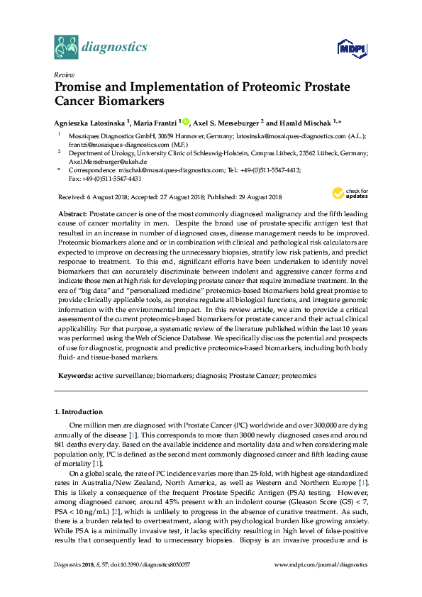 (PDF) Promise and Implementation of Proteomic Prostate Cancer Biomarkers