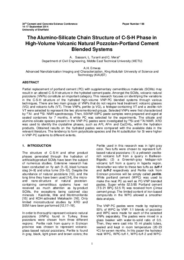 (PDF) The Alumino-Silicate Chain Structure of CSH Phase in High-Volume ...