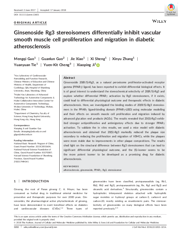 (PDF) Ginsenoside Rg3 stereoisomers differentially inhibit vascular ...