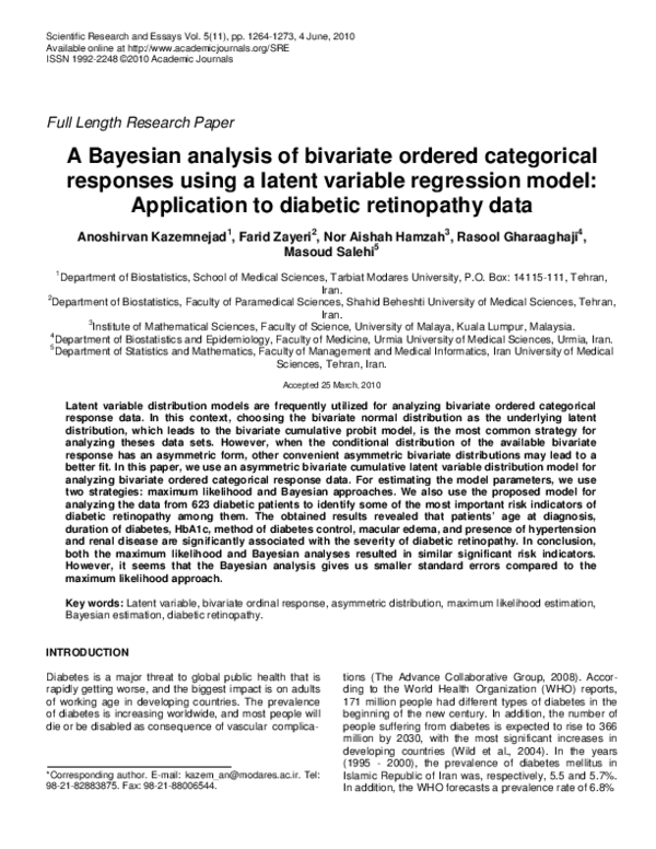 (PDF) A Bayesian analysis of bivariate ordered categorical responses ...