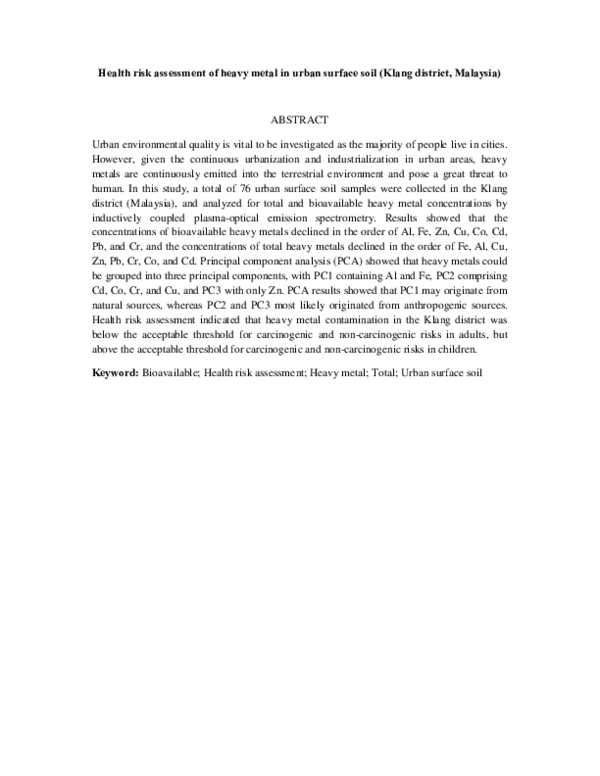 (PDF) Health Risk Assessment of Heavy Metal in Urban Surface Soil ...