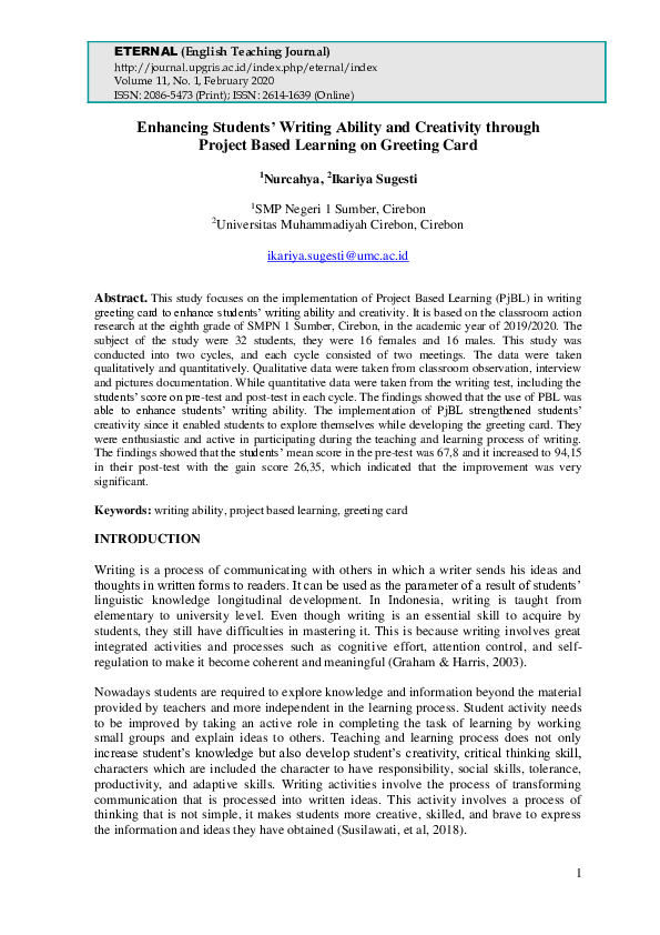 (PDF) Enhancing Students’ Writing Ability and Creativity through ...