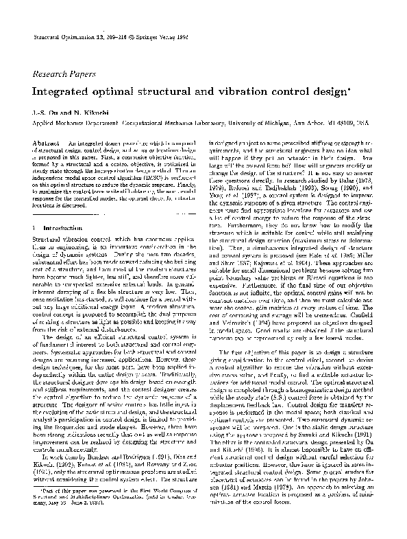 (PDF) Integrated optimal structural and vibration control design