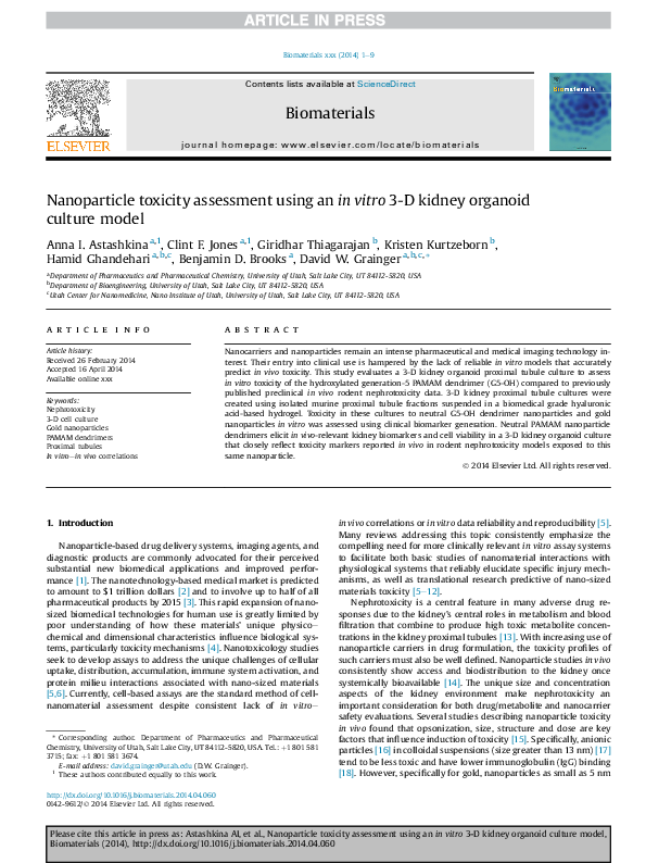 (PDF) Nanoparticle toxicity assessment using an in vitro 3-D kidney ...