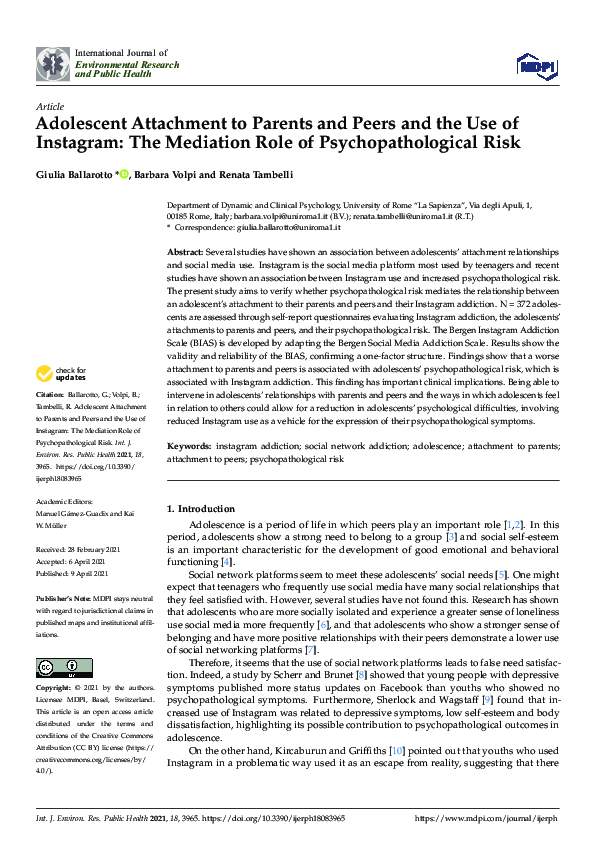 (PDF) Adolescent Attachment to Parents and Peers and the Use of ...