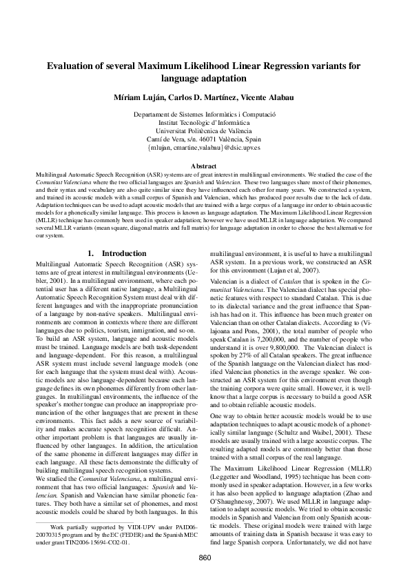 (PDF) Evaluation of several maximum likelihood linear regression ...