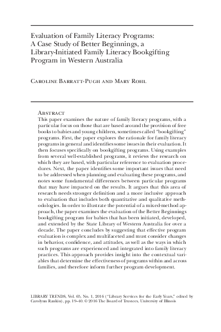 (PDF) Evaluation of Family Literacy Programs: A Case Study of Better ...