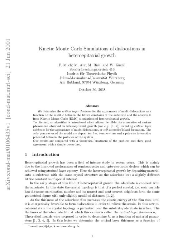 (PDF) Kinetic Monte Carlo simulations of dislocations in ...