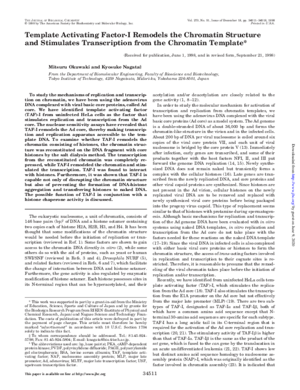 (PDF) Template Activating Factor-I Remodels the Chromatin Structure and ...