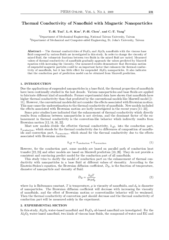 (PDF) Thermal Conductivity of Nanofluid with Magnetic Nanoparticles