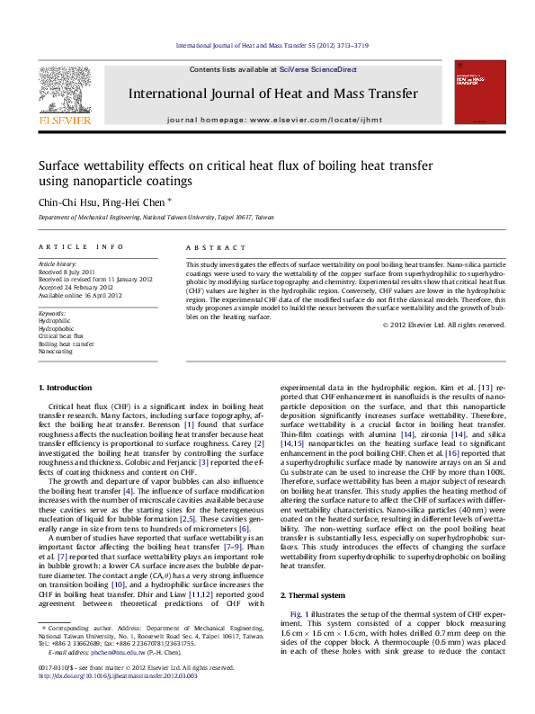 (PDF) Surface wettability effects on critical heat flux of boiling heat ...