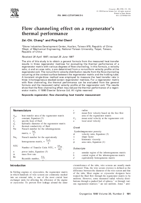 (PDF) Flow channeling effect on a regenerator's thermal performance