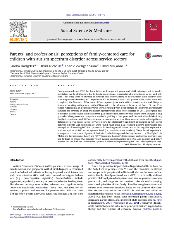 (PDF) Parents' and professionals' perceptions of family-centered care ...