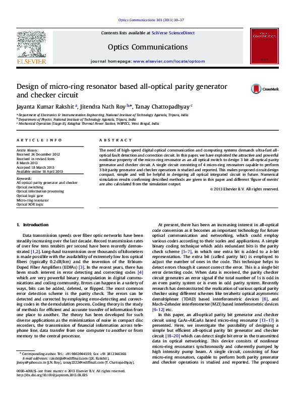 (PDF) Design of micro-ring resonator based all-optical parity generator ...