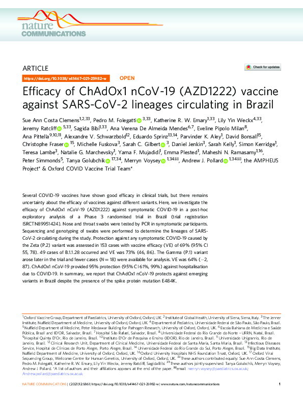 (PDF) Efficacy of ChAdOx1 nCoV-19 (AZD1222) vaccine against SARS-CoV-2 ...