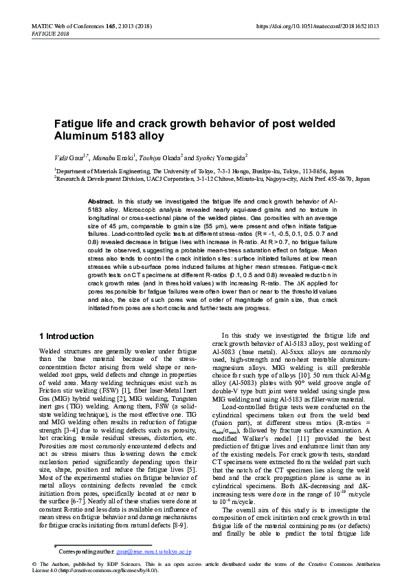 (PDF) Fatigue life and crack growth behavior of post welded Aluminum ...