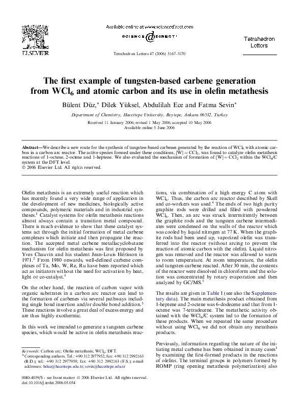 (PDF) The first example of tungsten-based carbene generation from WCl6 ...