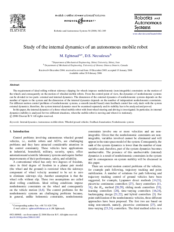 (PDF) Study of the internal dynamics of an autonomous mobile robot
