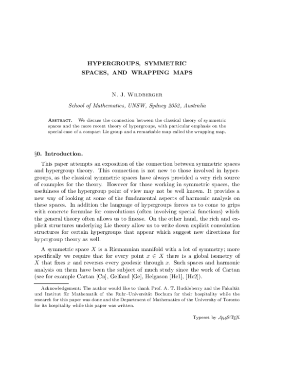 (PDF) Hypergroups, Symmetric Spaces, and Wrapping Maps