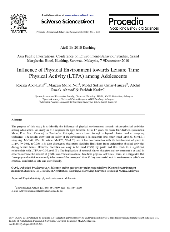 (PDF) Influence of Physical Environment towards Leisure Time Physical ...