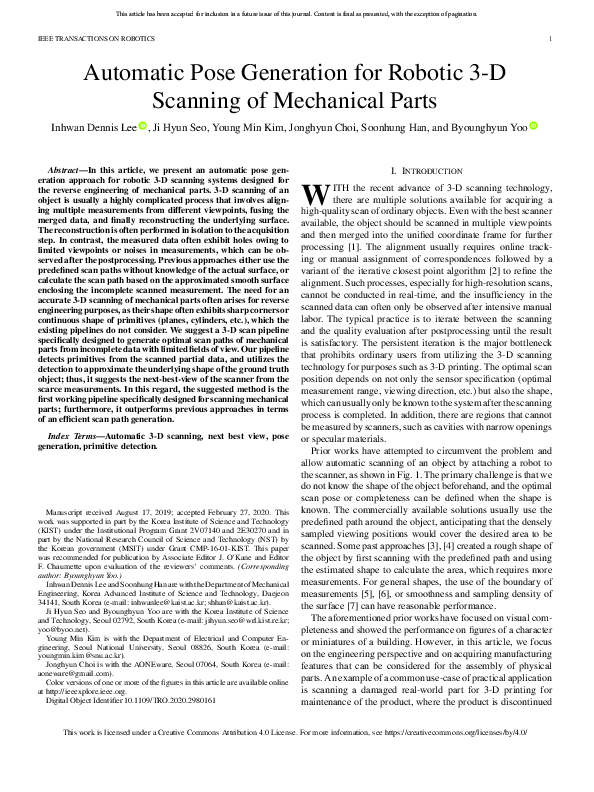 (PDF) Automatic Pose Generation for Robotic 3-D Scanning of Mechanical ...
