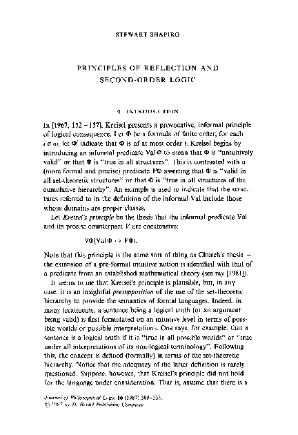 (PDF) Principles of reflection and second-order logic