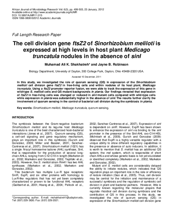 (PDF) The cell division gene ftsZ2 of Sinorhizobium meliloti is ...