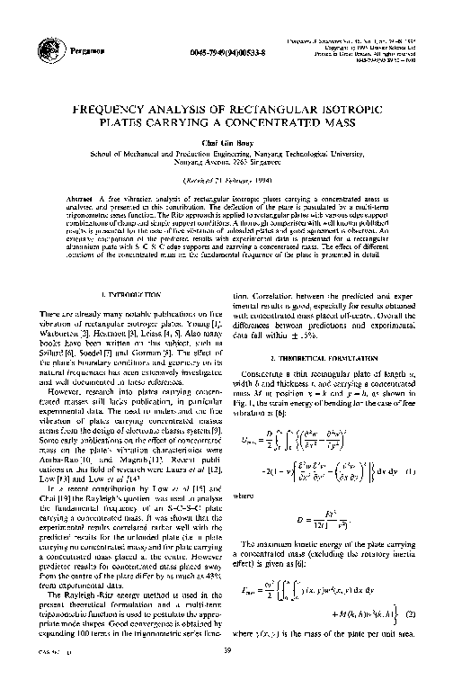 (PDF) Frequency analysis of rectangular isotropic plates carrying a ...