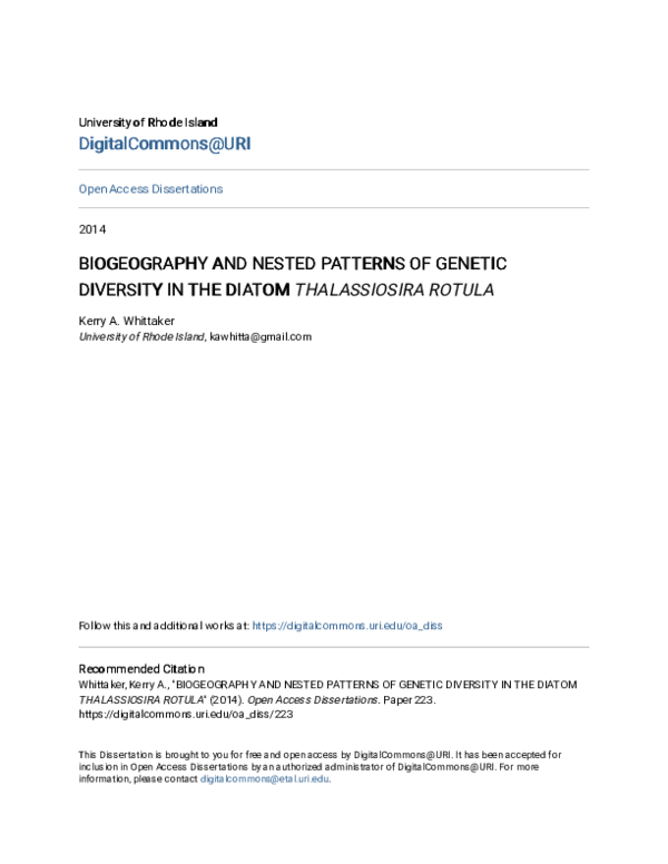(PDF) Biogeography and Nested Patterns of Genetic Diversity in the ...