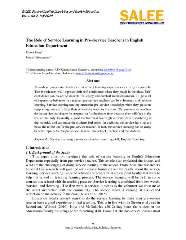 (PDF) The Role of Service Learning in Pre–Service Teachers in English ...