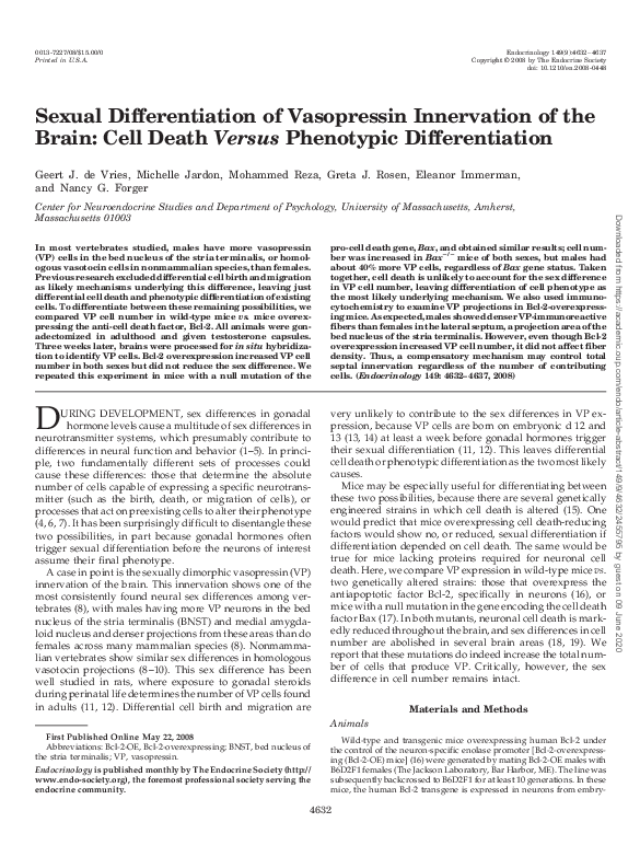 (PDF) Sexual Differentiation of Vasopressin Innervation of the Brain ...