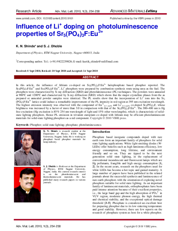 (PDF) Influence of Li+ doping on photoluminescence properties of Sr5 ...