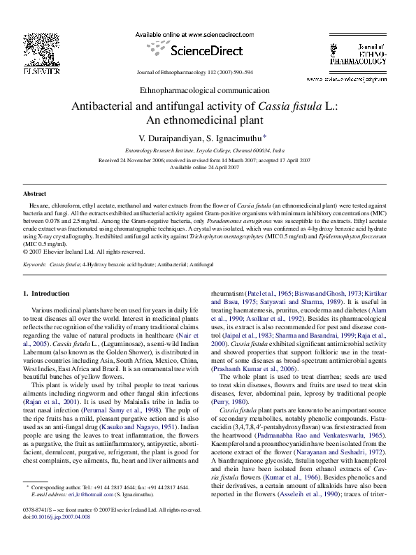 (PDF) Antibacterial and antifungal activity of Cassia fistula L.: An ...